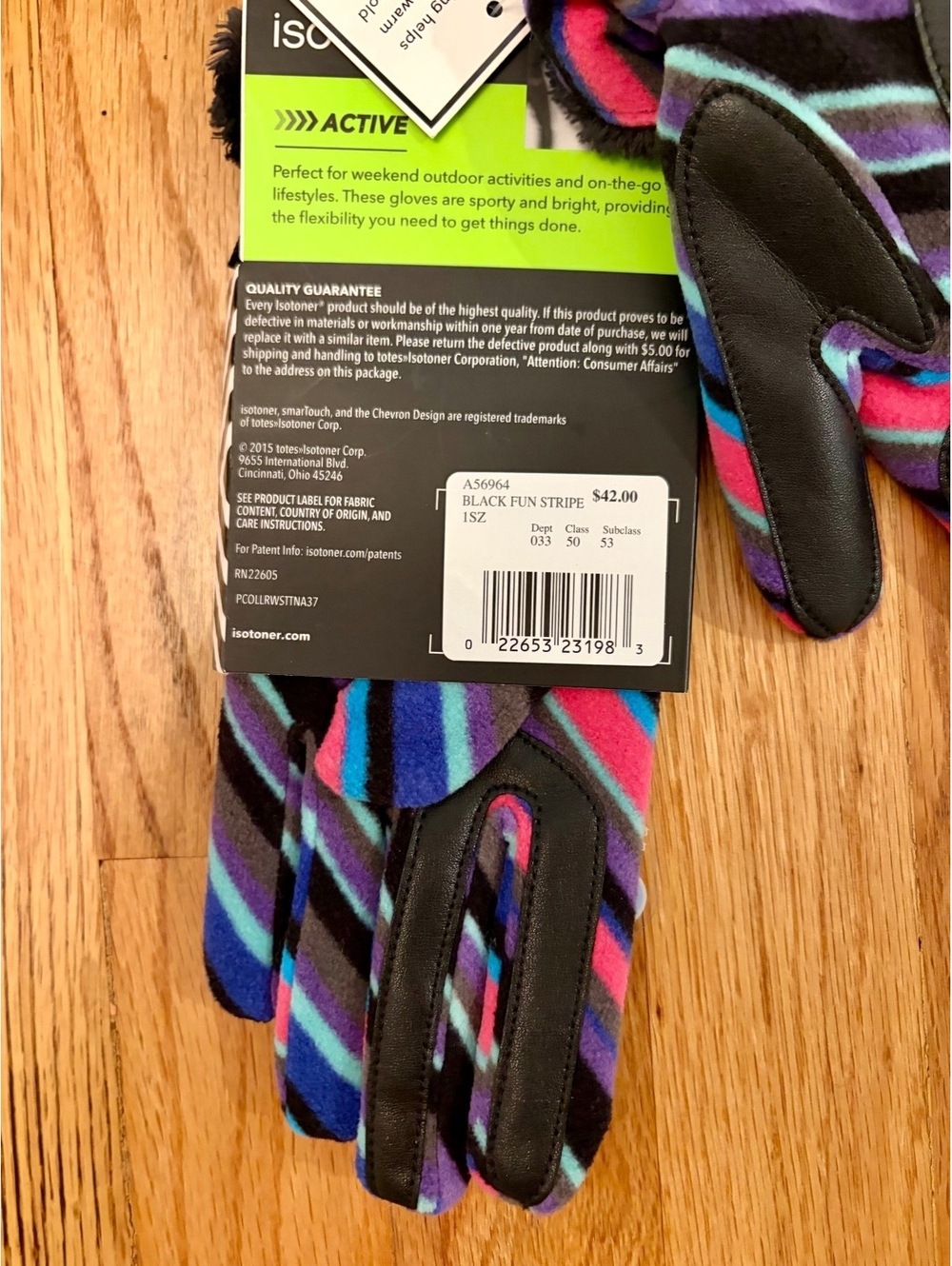 NWT Isotoner SmartTouch Active Fleece Gloves Plush Lined Stripe Women’s OS - Picture 5 of 5
